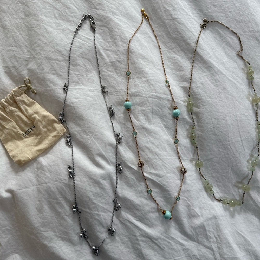 J. Crew Silver and Gold Necklace Trio with Turquoise Accents